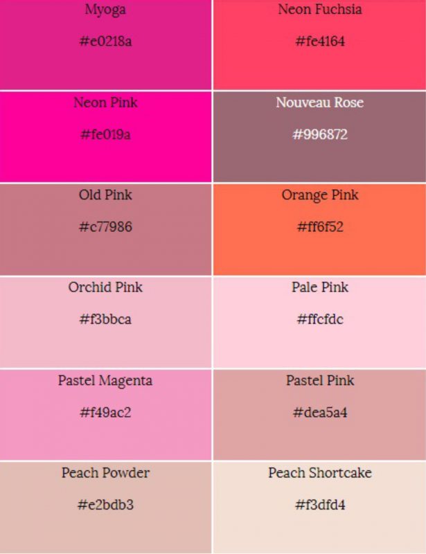 97 Jenis  Warna  Pink  Lengkap Beserta Penjelasannya